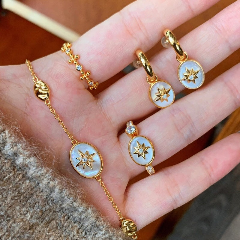 French light luxury vintage fritillary eight-pointed star necklace bracelet ring earrings tassel tassel set with diamonds sophisticated personality set