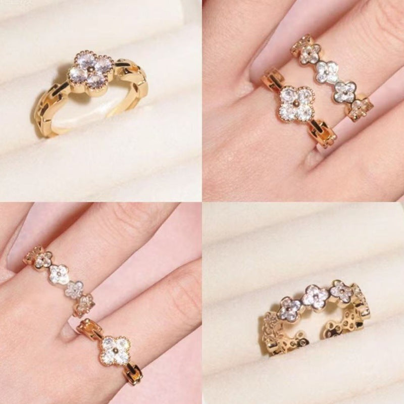 Douyin popular Internet celebrity with the same iris light rhyme~ Qianjin texture European and American ring set