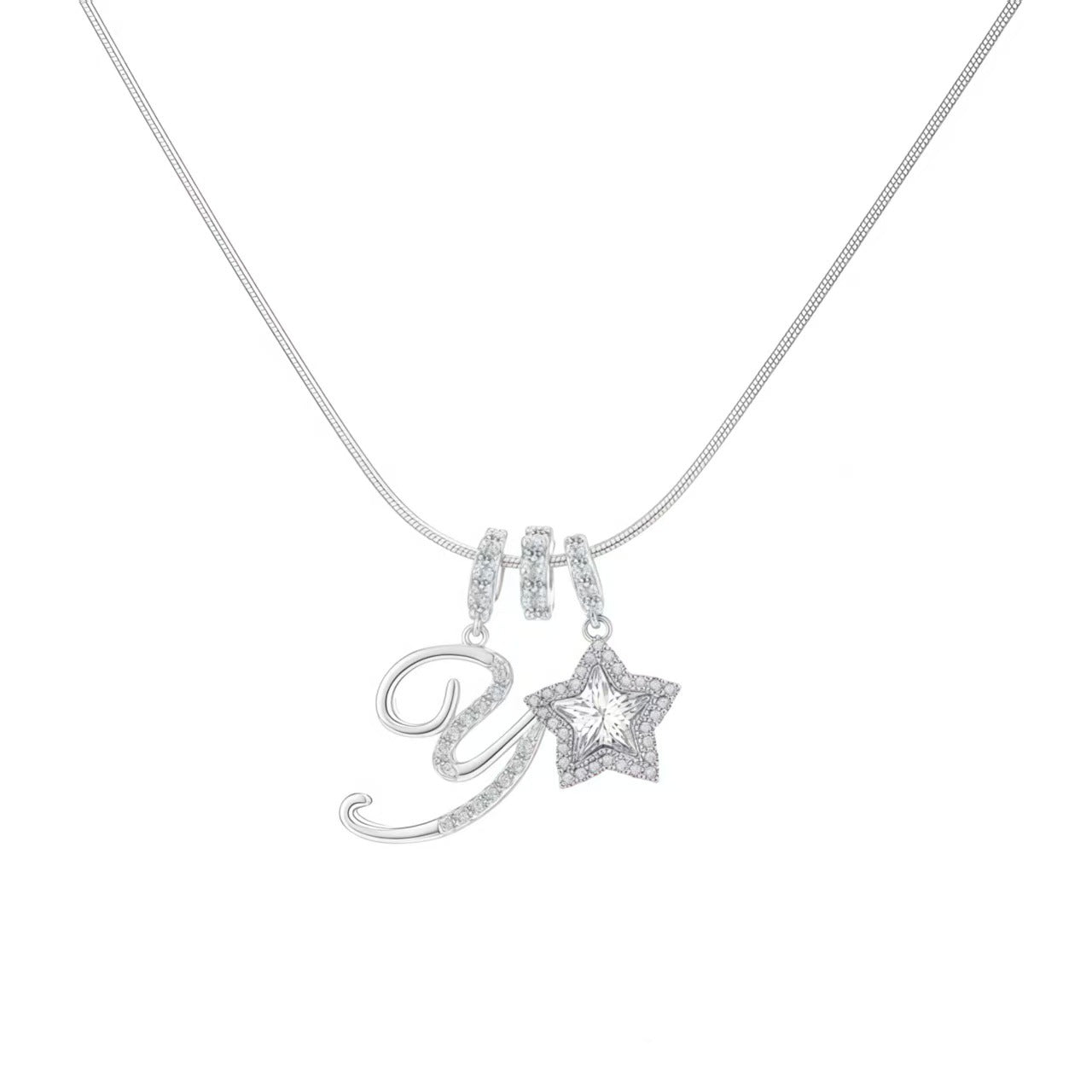 Douyin Explosive Dopamine 26 English Alphabet Snowflake Necklace Niche Premium Amazon Pinyin Jewelry Necklace