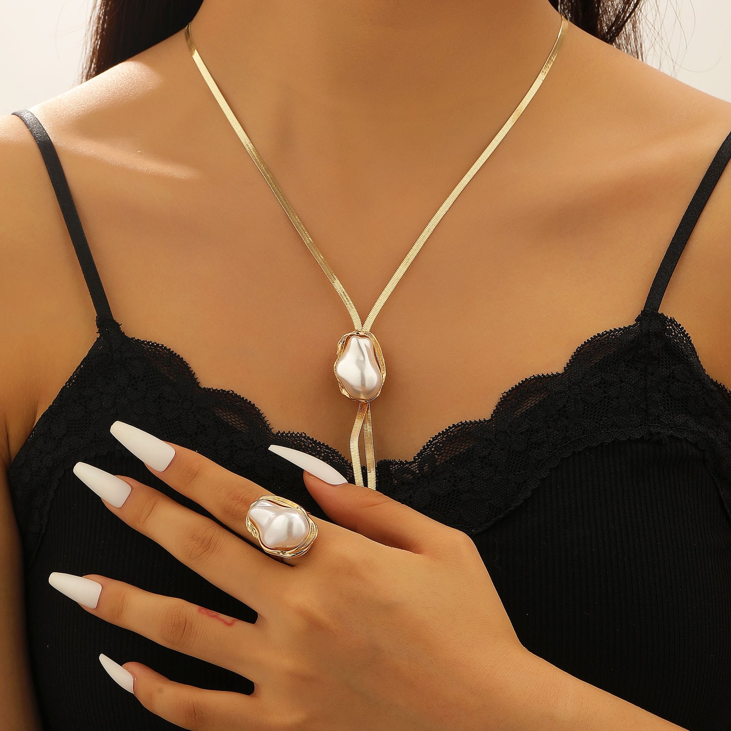 European and American cross-border baroque special-shaped pearl set jewelry women's high-end necklace earrings ring bracelet collar
