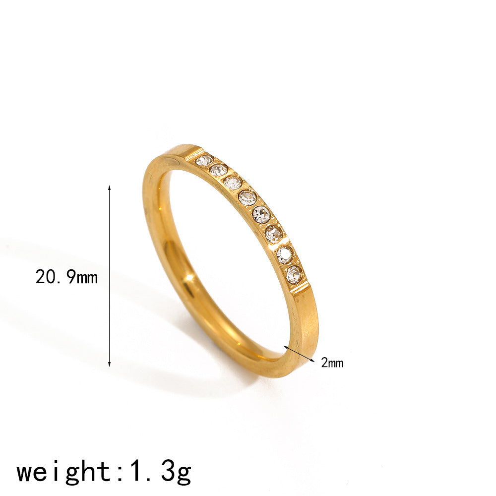 ins simple wind diamond-set titanium steel ring women's light luxury high-end versatile plain ring stainless steel index finger ring 18k ring