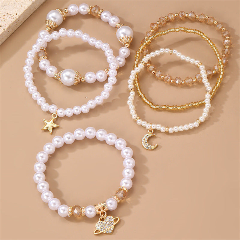 BZ2285 European and American new women's stacked moon bracelet set with stars, creative new pearl beaded multi-layer bracelet