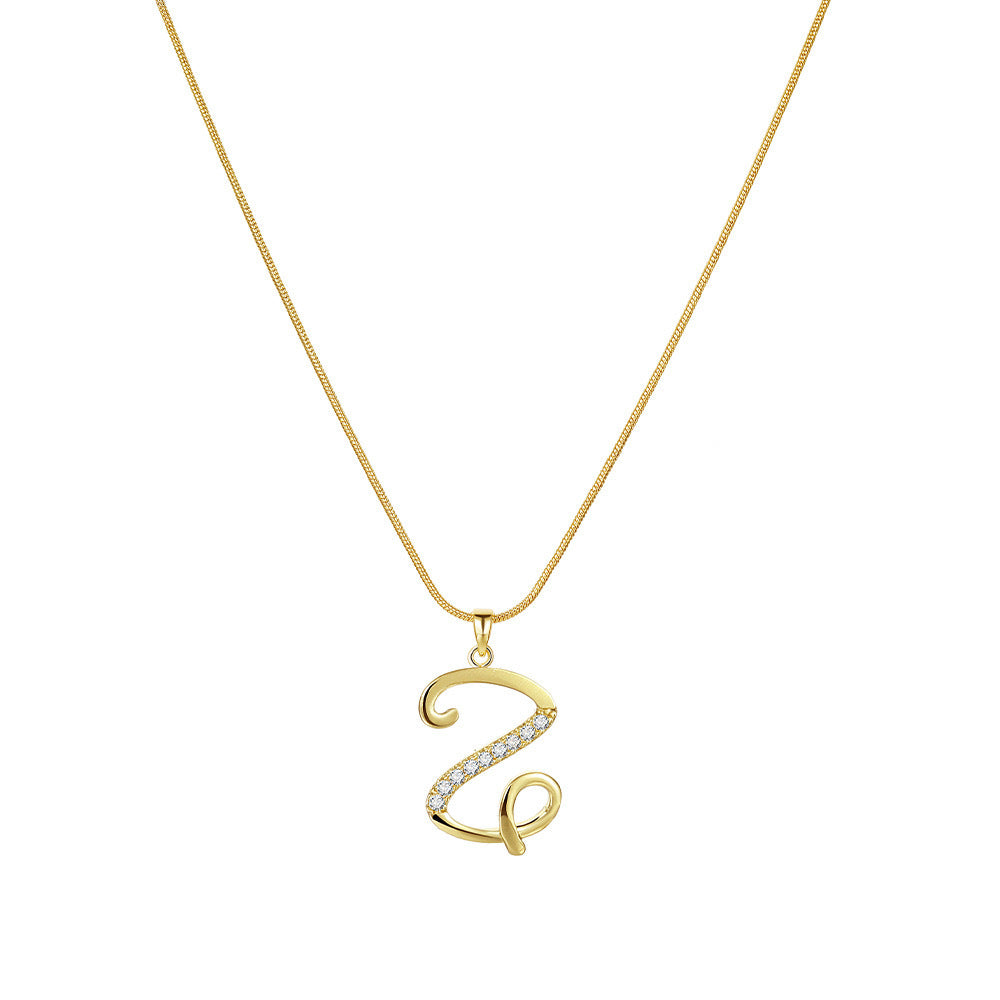 Temu cross-border popular 26-digit copper inlaid zircon letter pendant snake bone thin chain creative personalized letter necklace