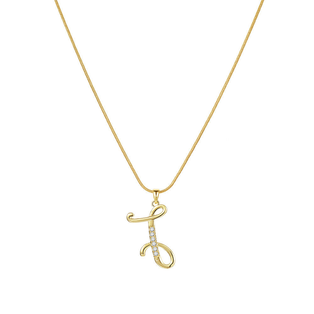 Temu cross-border popular 26-digit copper inlaid zircon letter pendant snake bone thin chain creative personalized letter necklace