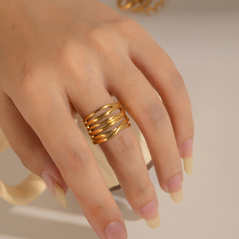 European and American fashion ins style simple titanium steel ring 18k gold-plated irregular geometric stainless steel women's jewelry hot-selling