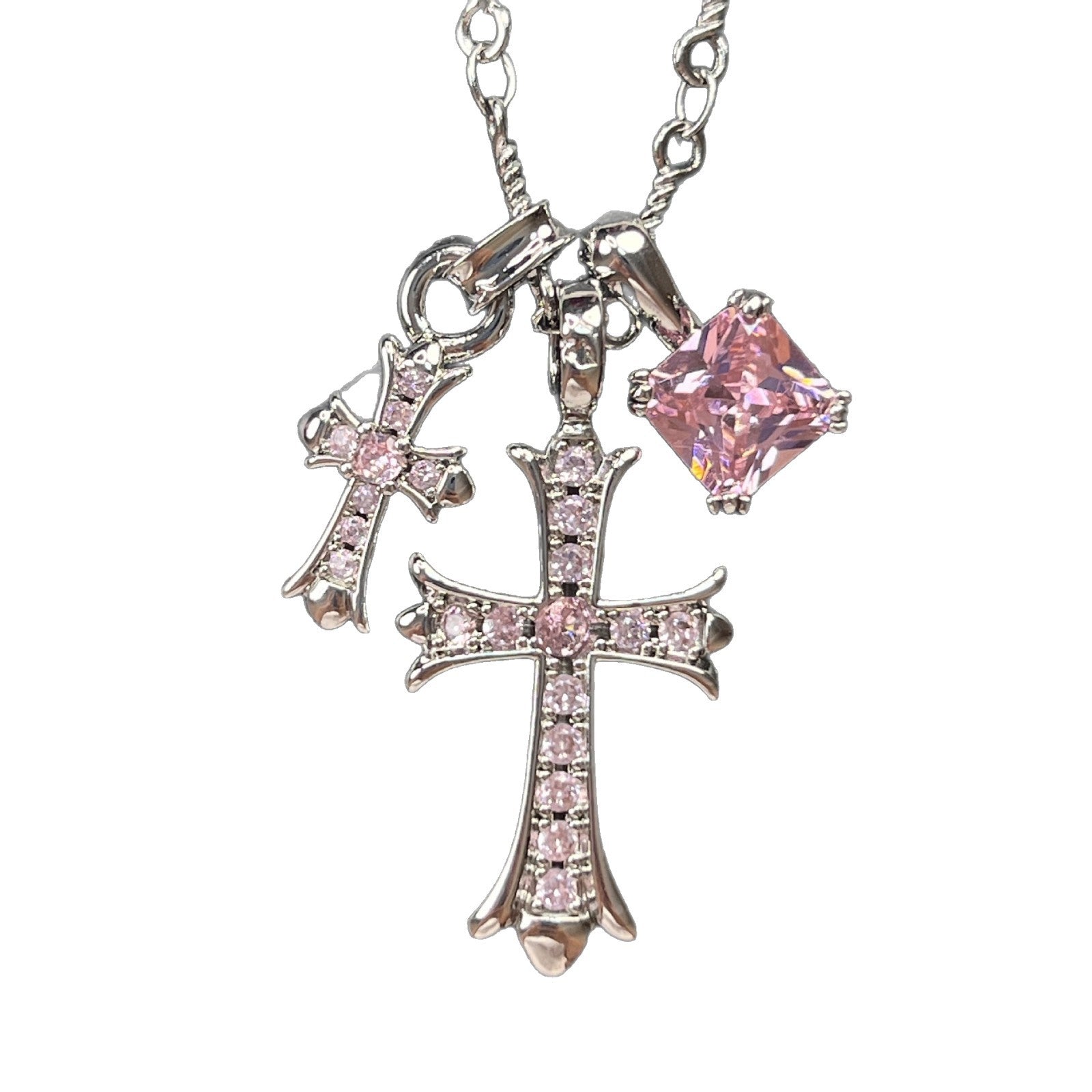 Sugar cube cross, full zircon cross necklace pendant, super high color retention, couple trendy punk hip-hop necklace.