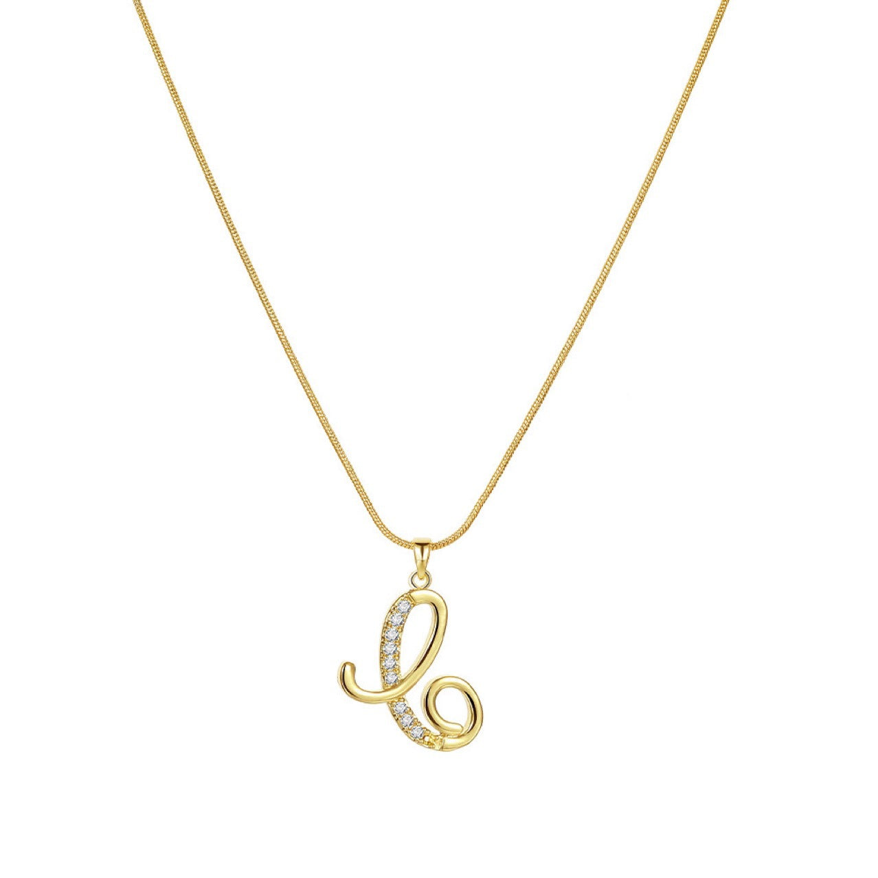 Temu cross-border popular 26-digit copper inlaid zircon letter pendant snake bone thin chain creative personalized letter necklace