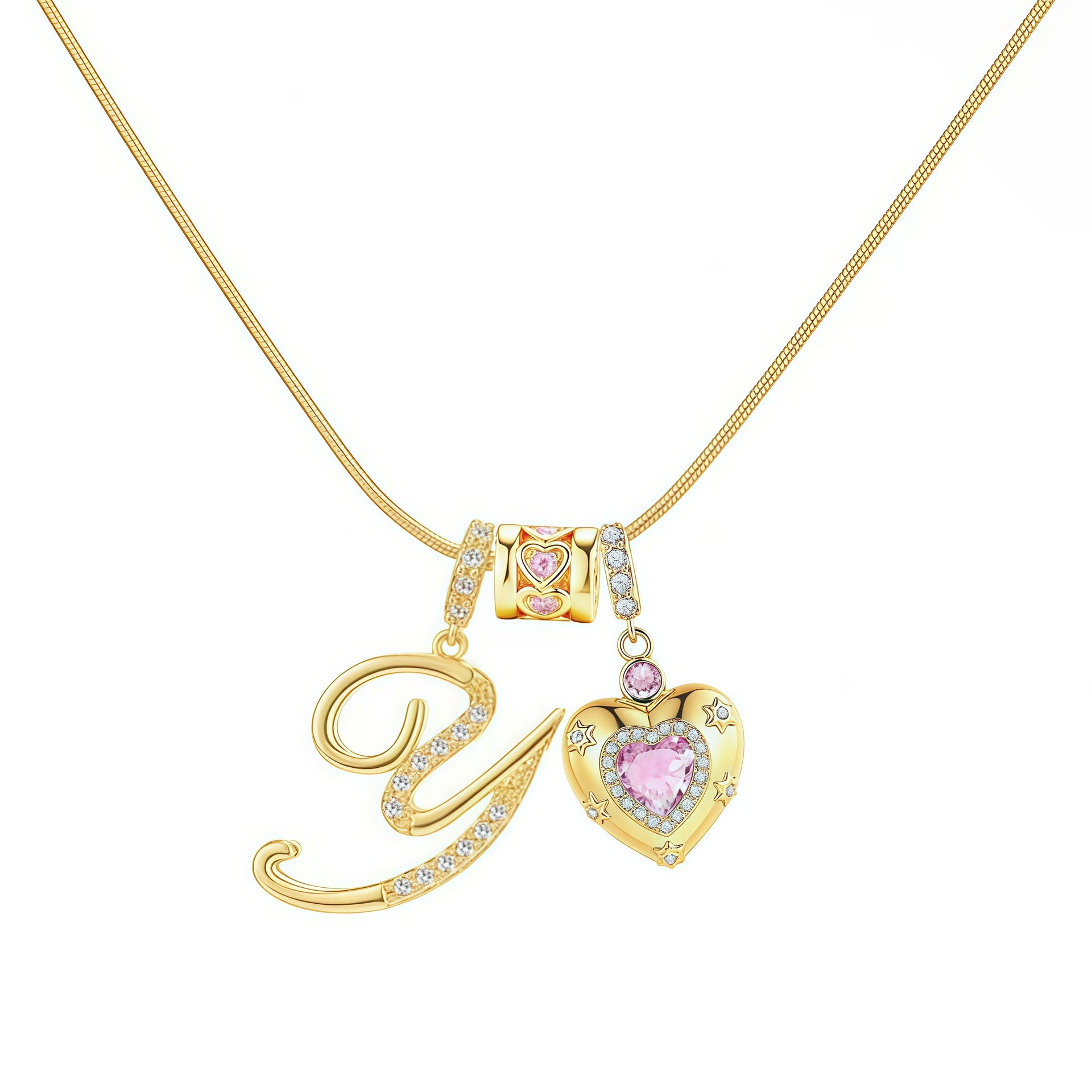 TK explosion Douyin Internet celebrity zircon love letter necklace full set of stainless steel chain high treasure color