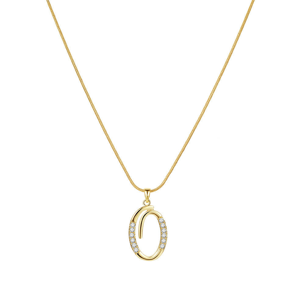 Temu cross-border popular 26-digit copper inlaid zircon letter pendant snake bone thin chain creative personalized letter necklace