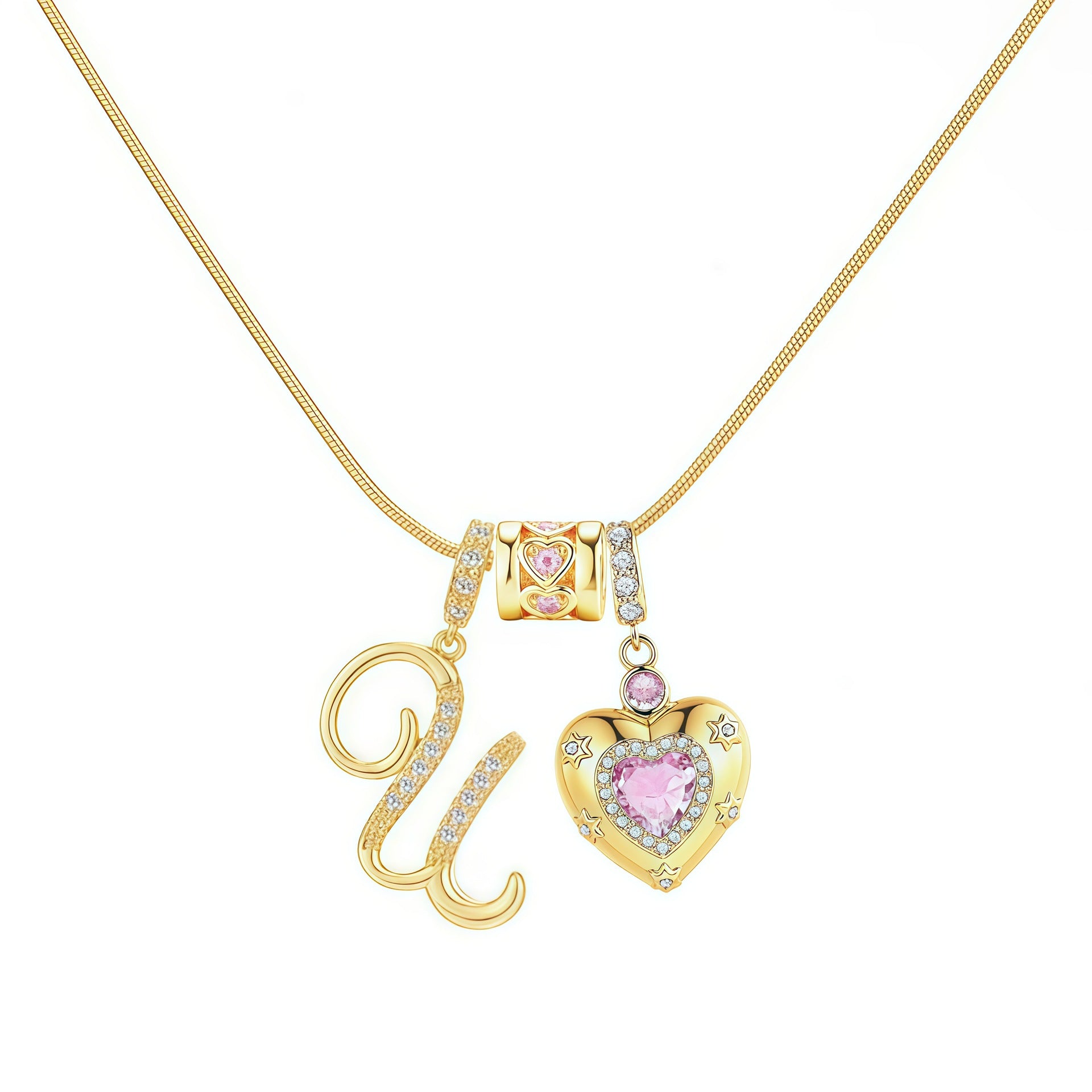 TK explosion Douyin Internet celebrity zircon love letter necklace full set of stainless steel chain high treasure color