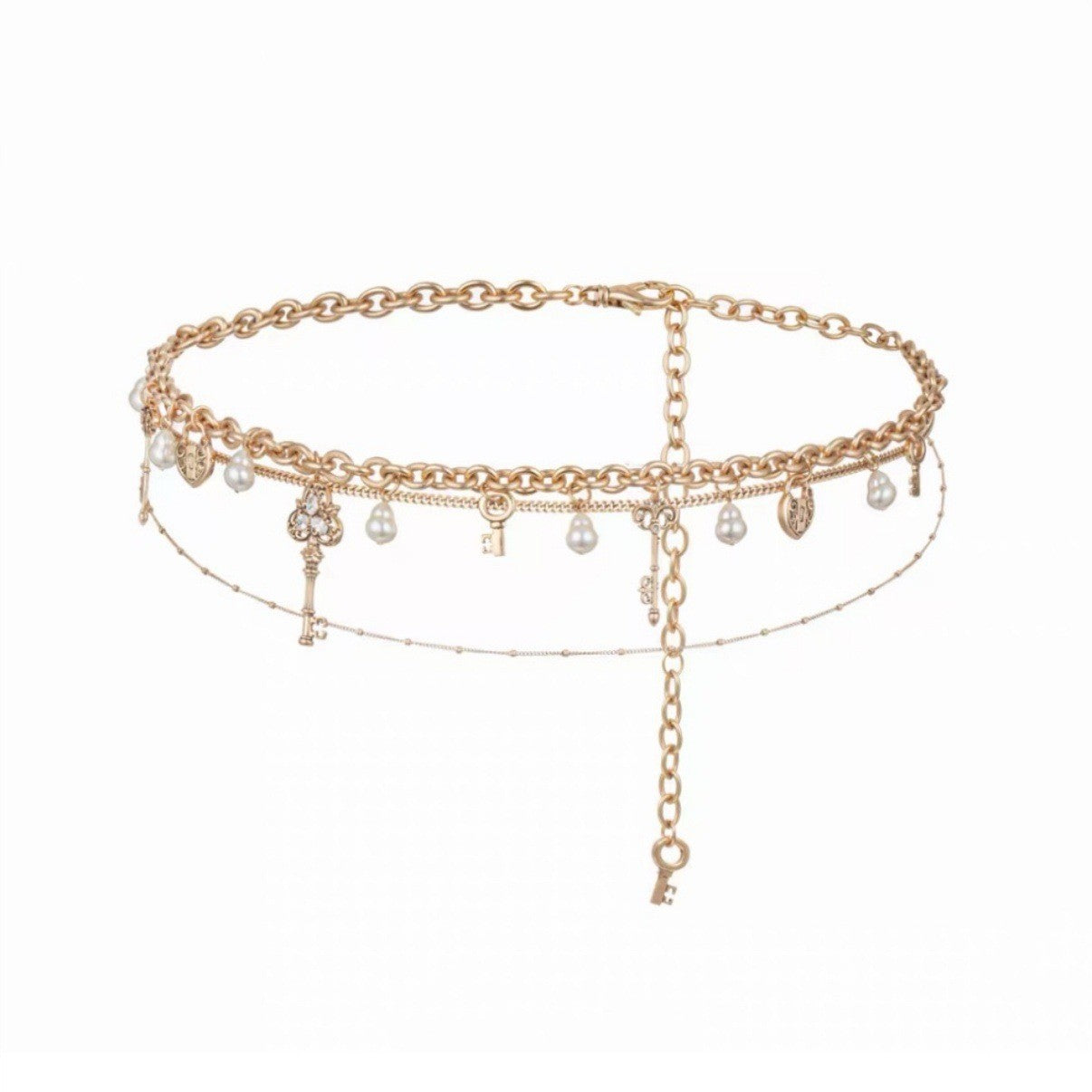 Love lock cylinder series retro key water drop broken pearl long stacked necklace wrapped sweater chain