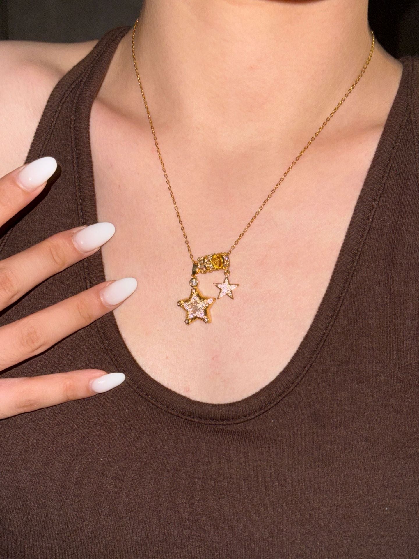 Douyin Explosive Lucky Star~ Stainless Steel Chain Retro Flash Diamond Pentagram Necklace