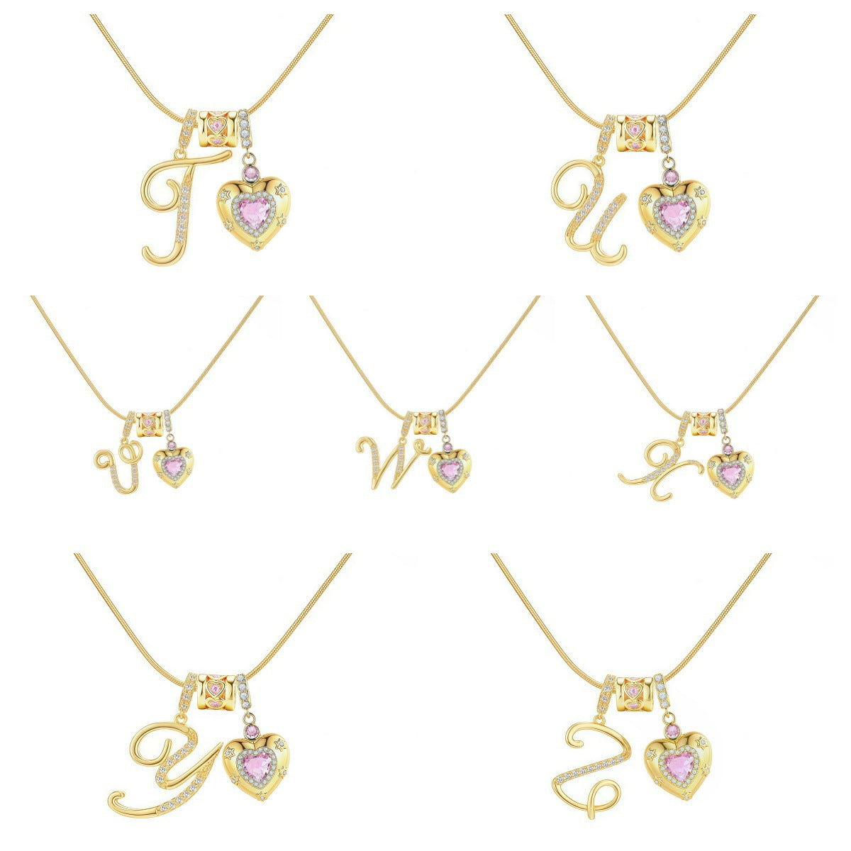 TK explosion Douyin Internet celebrity zircon love letter necklace full set of stainless steel chain high treasure color