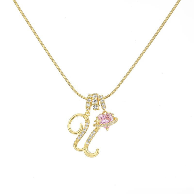 Cross-border explosion dopamine letter necklace alloy material stainless steel chain color retention high letter necklace full set