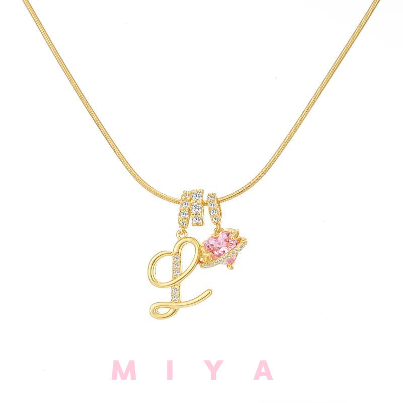 Cross-border explosion dopamine letter necklace alloy material stainless steel chain color retention high letter necklace full set