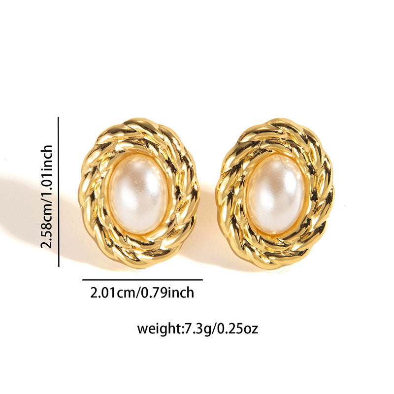 French cross-border exquisite titanium steel earrings retro vortex pearl stud earrings niche design simple and versatile earrings wholesale