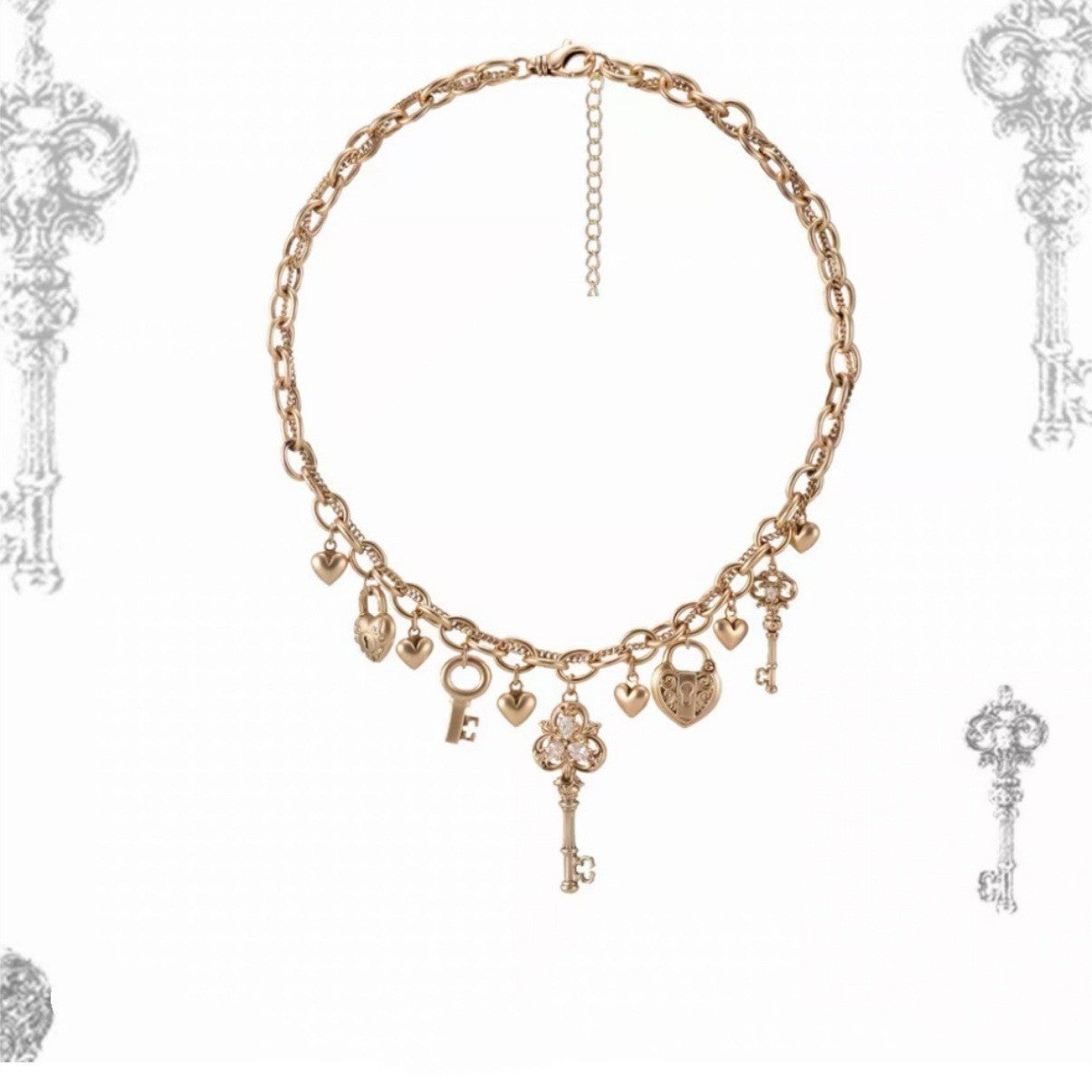 Love lock cylinder series retro key water drop broken pearl long stacked necklace wrapped sweater chain