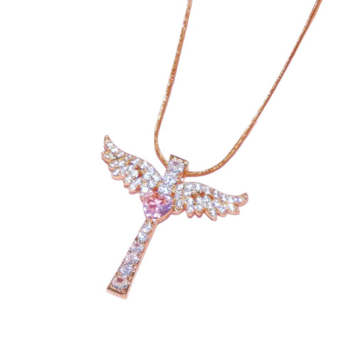 Cross-border hot-selling Angel Wings~ Cross Angel American Simple Spice Girl Necklace 18k Real Gold Plating