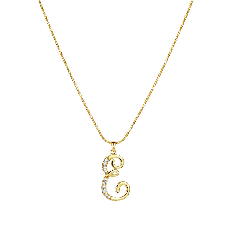 Temu cross-border popular 26-digit copper inlaid zircon letter pendant snake bone thin chain creative personalized letter necklace