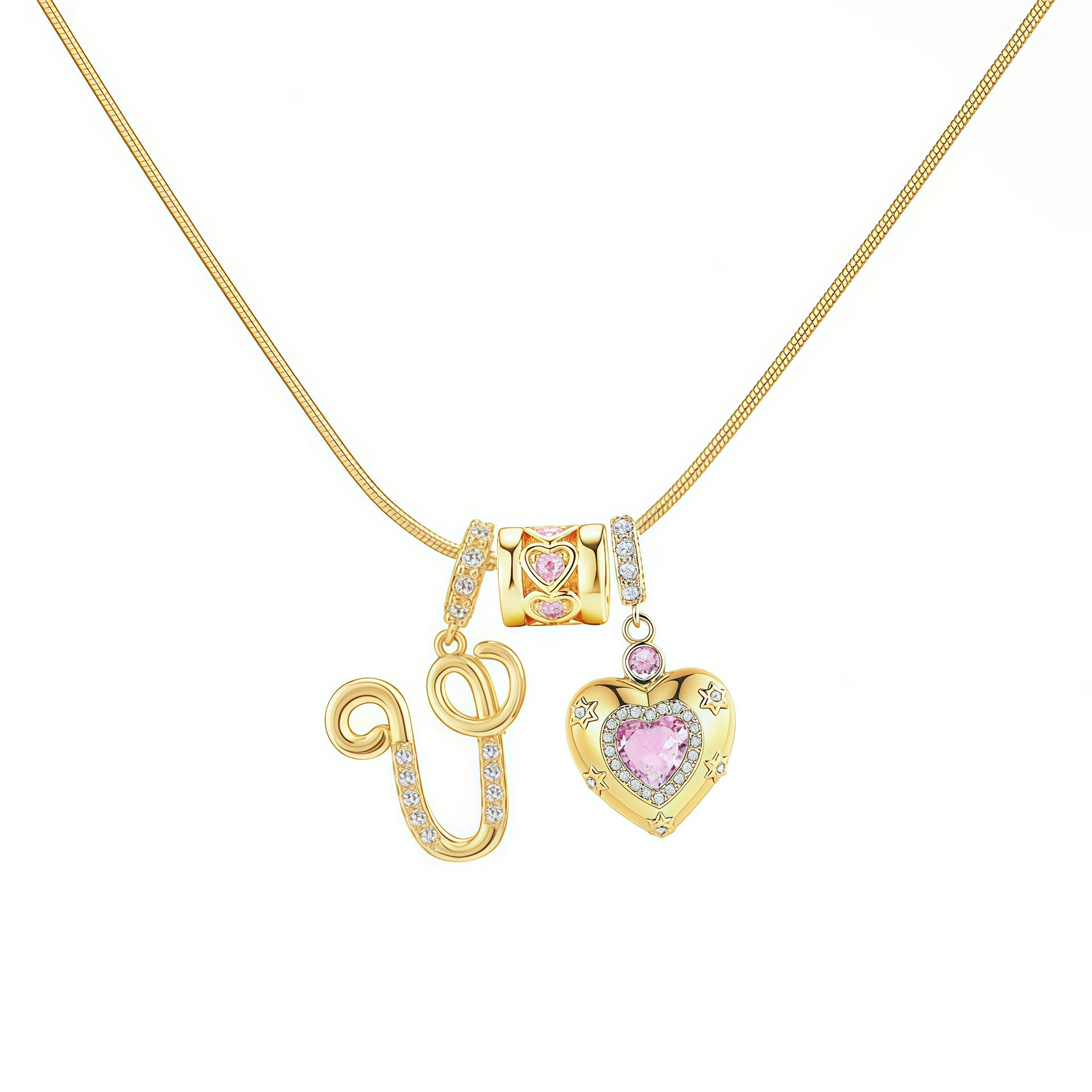 TK explosion Douyin Internet celebrity zircon love letter necklace full set of stainless steel chain high treasure color