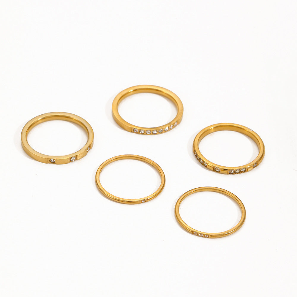 ins simple wind diamond-set titanium steel ring women's light luxury high-end versatile plain ring stainless steel index finger ring 18k ring