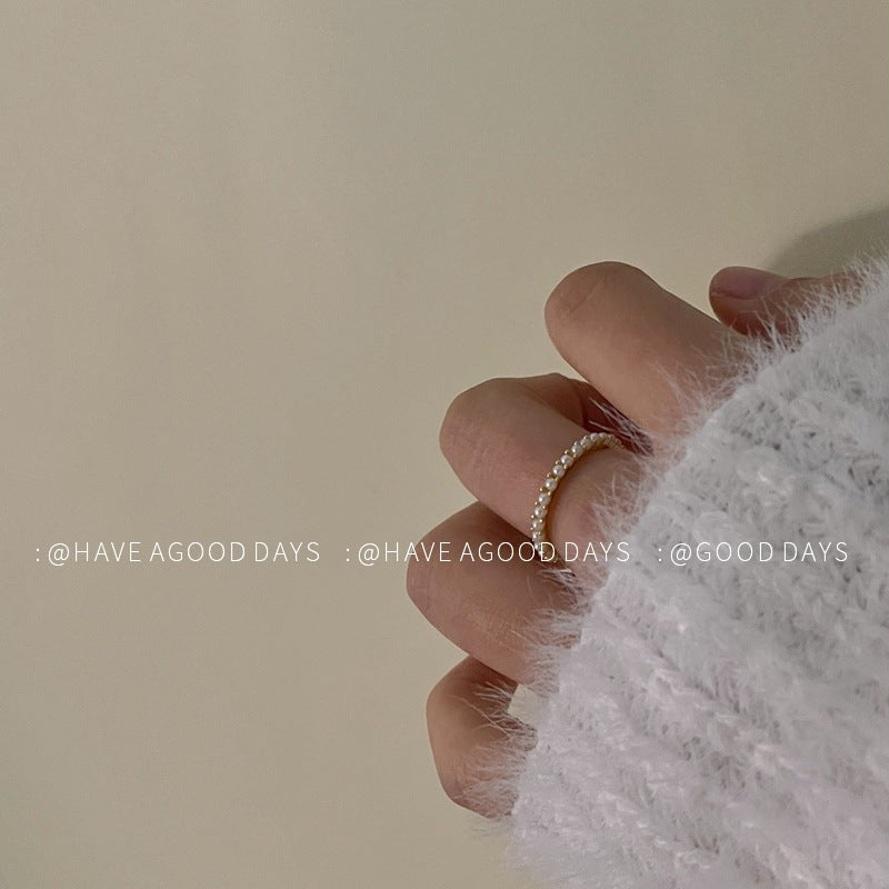 French simple pearl ring, extremely fine, high-end, sweet personality, niche design, opening adjustable fashion trend