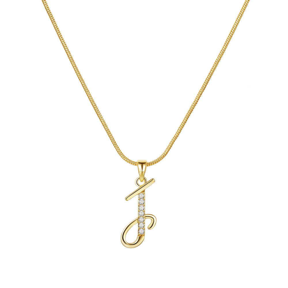 Temu cross-border popular 26-digit copper inlaid zircon letter pendant snake bone thin chain creative personalized letter necklace