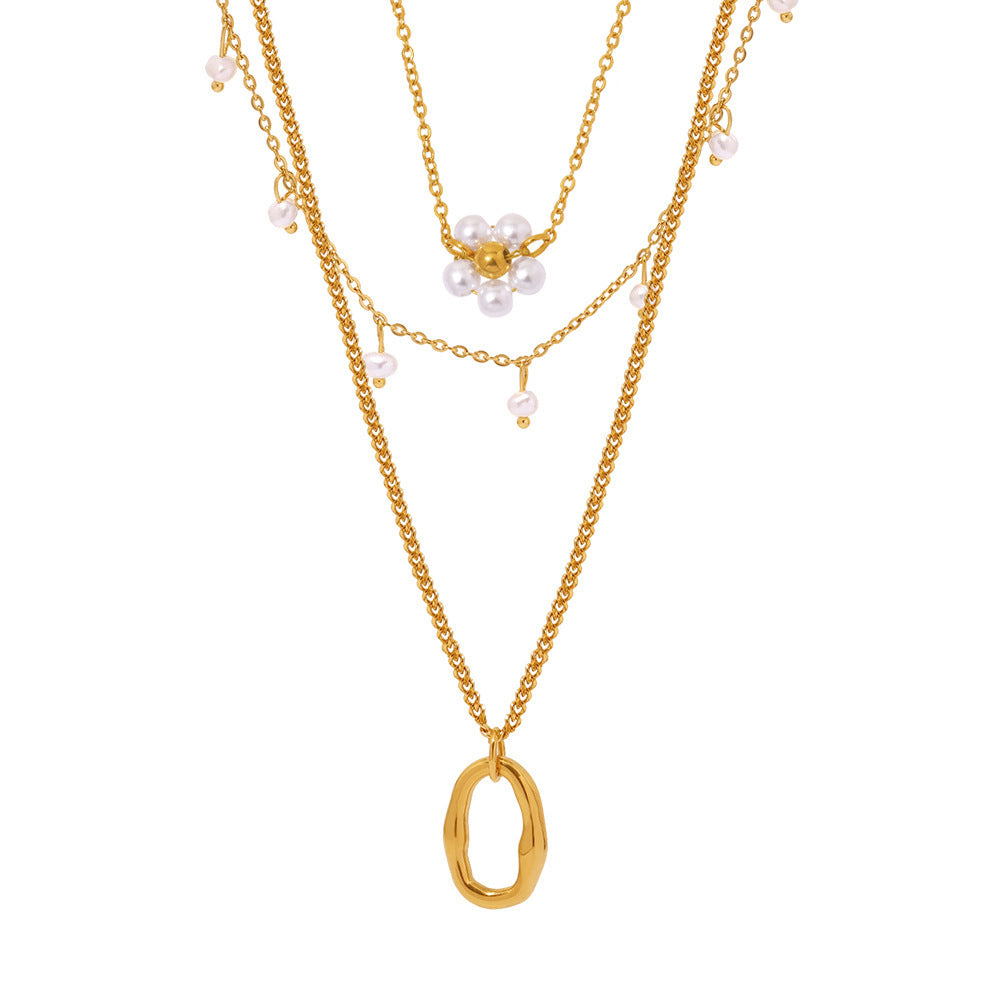 Mystery multi-layer tassel shell bead necklace light luxury temperament stainless steel plated 18K gold niche design necklace for women