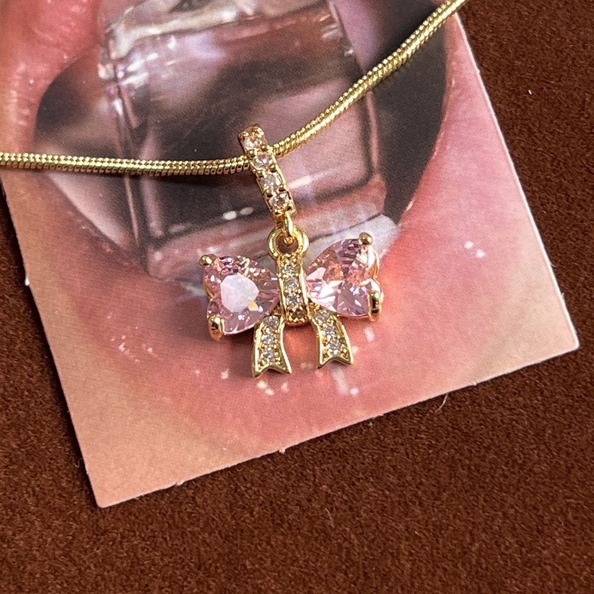 ins style, full of girly feeling, butterfly festival zircon, high-grade daughter gold pendant, stainless steel chain.