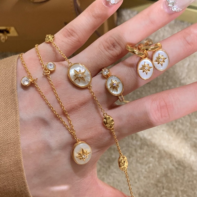 French light luxury vintage fritillary eight-pointed star necklace bracelet ring earrings tassel tassel set with diamonds sophisticated personality set