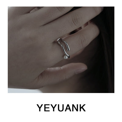 Nohara Aoi, Japan and South Korea simple ins Internet celebrity niche design water ripple highlight pearl opening ring jewelry women