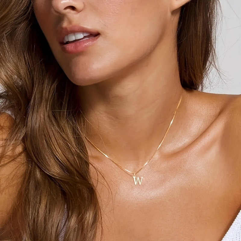 Amazon popular 26 English letter necklaces A-Z stainless steel letter box chain plated 18K gold women's pendant