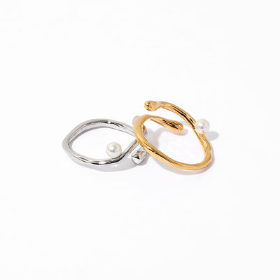 Nohara Aoi, Japan and South Korea simple ins Internet celebrity niche design water ripple highlight pearl opening ring jewelry women