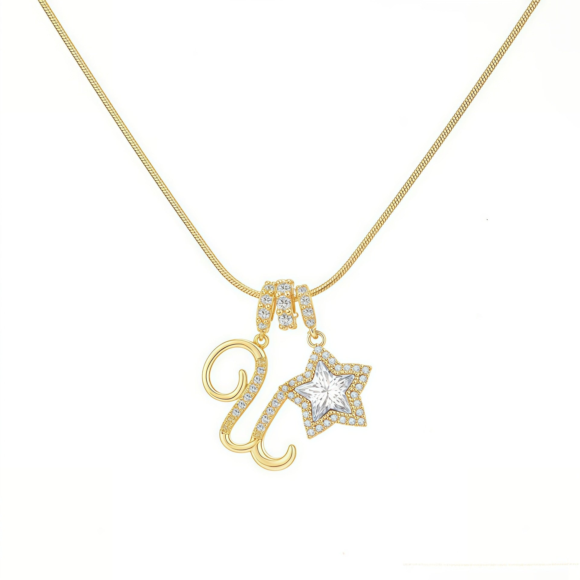 Douyin Explosive Dopamine 26 English Alphabet Snowflake Necklace Niche Premium Amazon Pinyin Jewelry Necklace