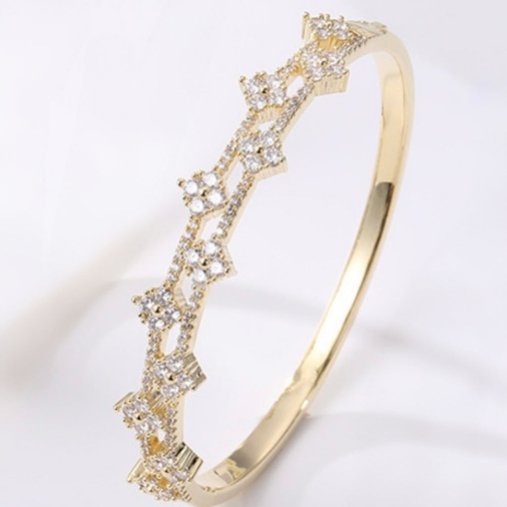 New copper electroplated 22K gold jewelry two-color simple zircon jewelry open bracelet gold letter bracelet