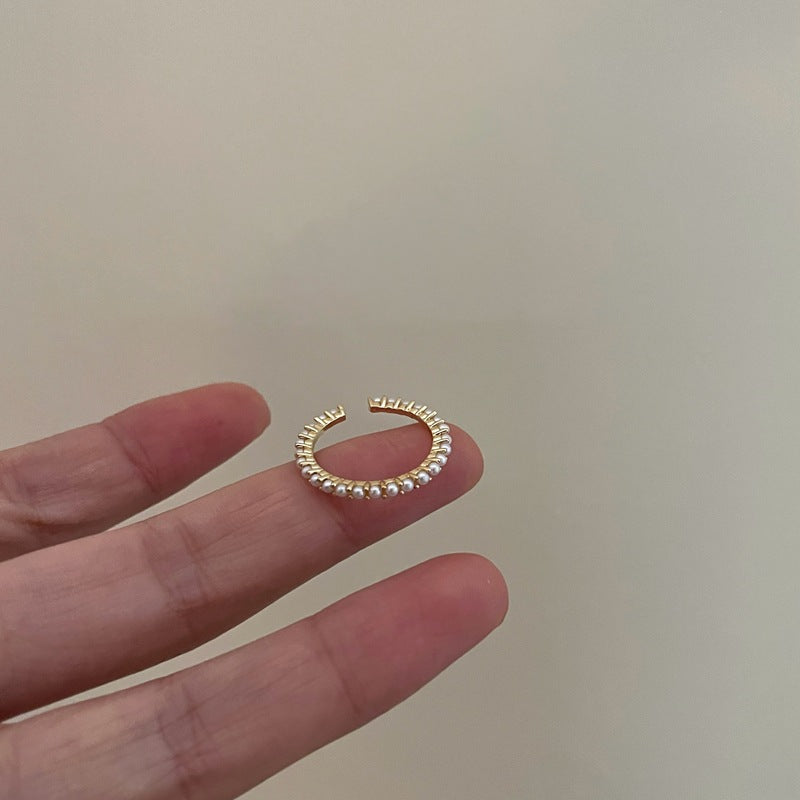 French simple pearl ring, extremely fine, high-end, sweet personality, niche design, opening adjustable fashion trend