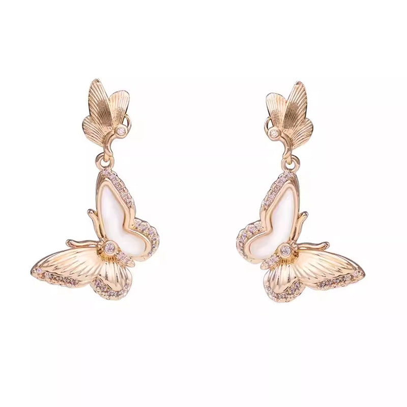 2024 new explosive gold real fritillary butterfly necklace women's retro bracelet women's versatile high-end personality stud earrings