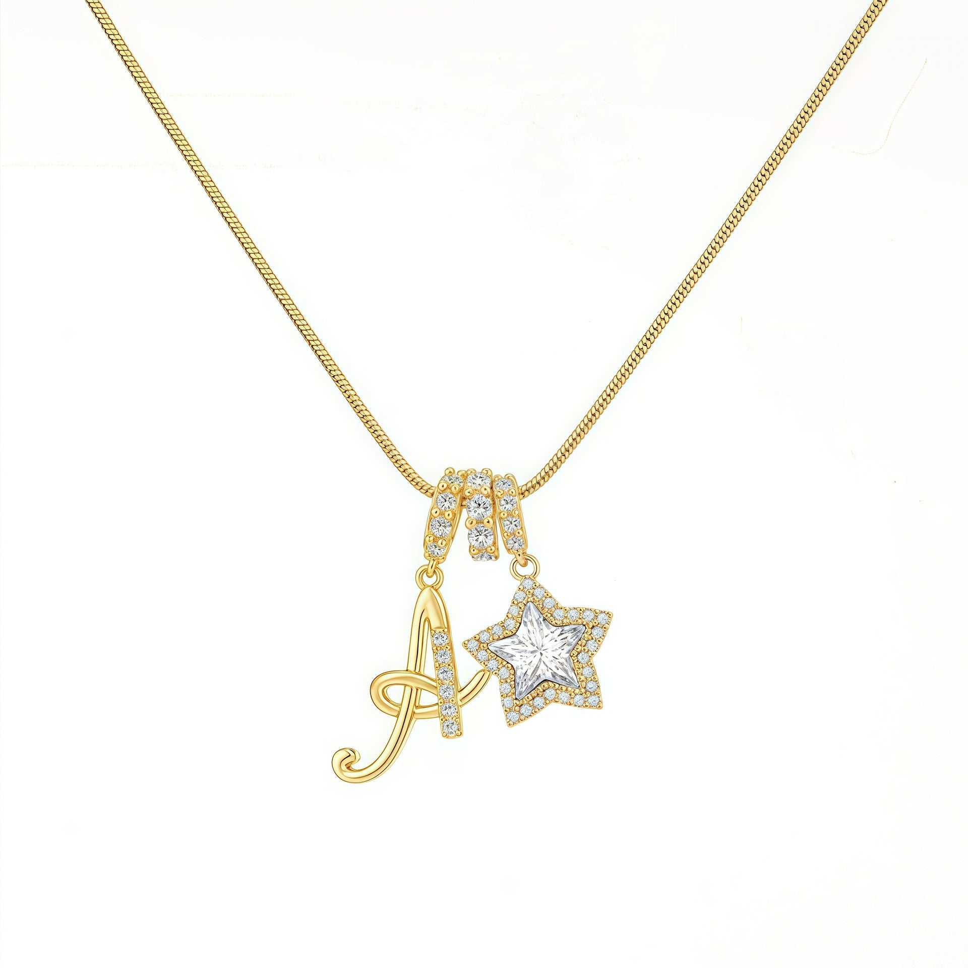 Douyin Explosive Dopamine 26 English Alphabet Snowflake Necklace Niche Premium Amazon Pinyin Jewelry Necklace