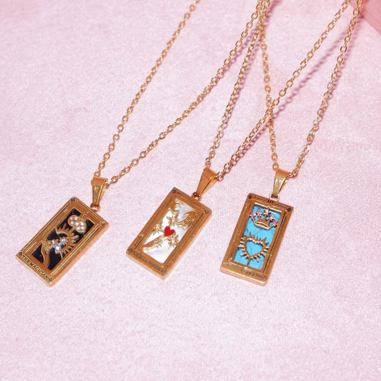 TK popular tarot necklace, stainless steel material does not fade tarot retro pendant necklace