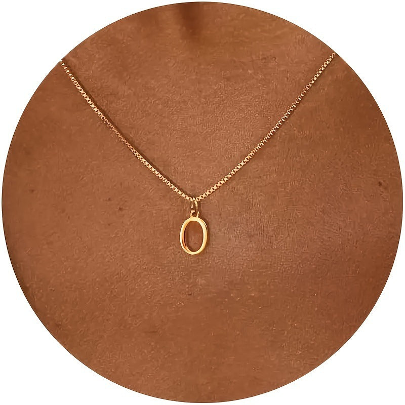 Amazon popular 26 English letter necklaces A-Z stainless steel letter box chain plated 18K gold women's pendant