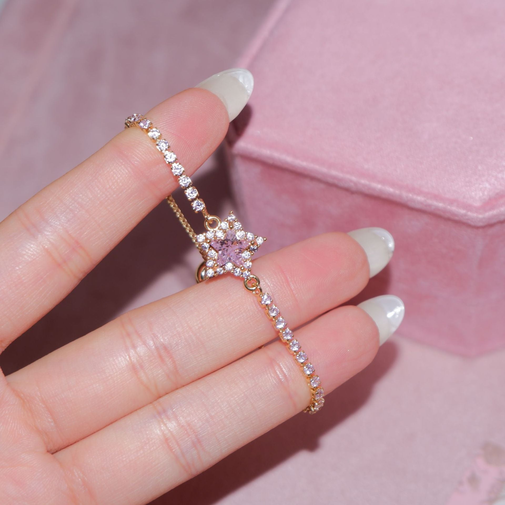Popular Zircon Bracelet Stella Star · Lucky Sweet Star~ American Spice Girl Pink Diamond Pentagram Bracelet