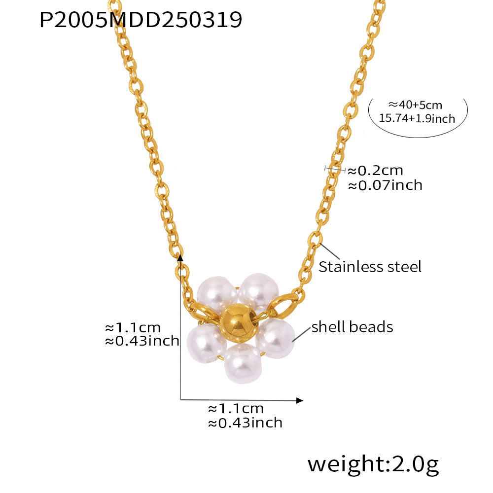 Mystery multi-layer tassel shell bead necklace light luxury temperament stainless steel plated 18K gold niche design necklace for women