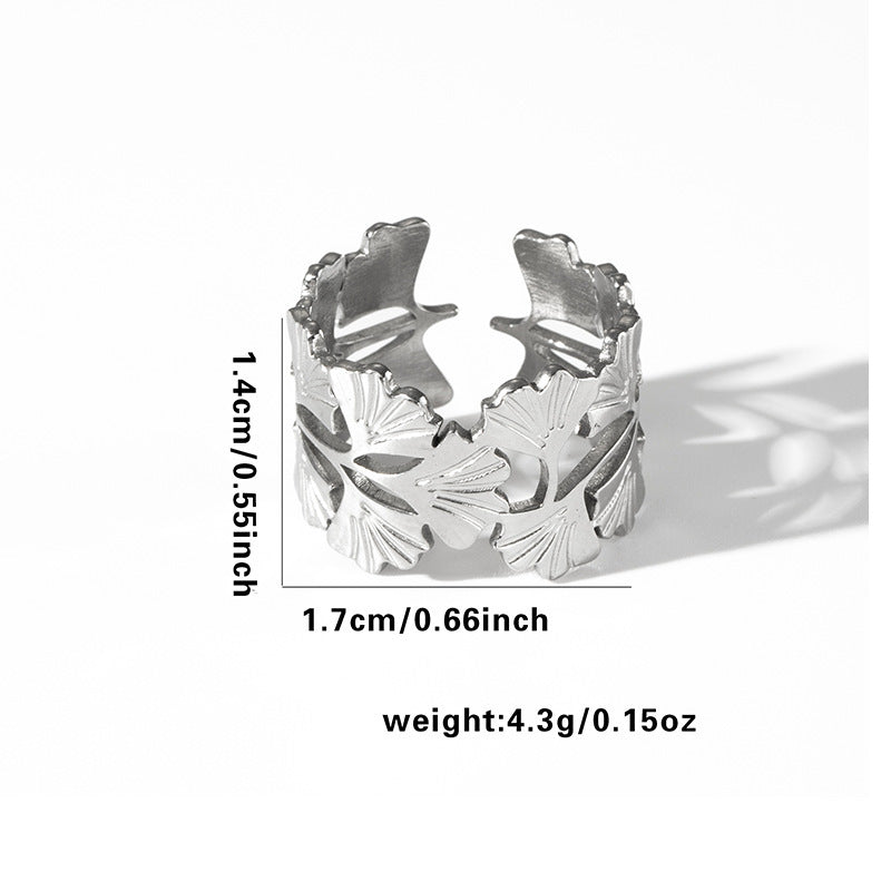 Fishtail high-end titanium steel ring fashion personality niche cross-border new palm plaid love non-fading ring