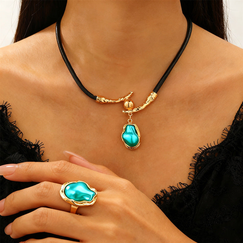 European and American cross-border baroque special-shaped pearl set jewelry women's high-end necklace earrings ring bracelet collar