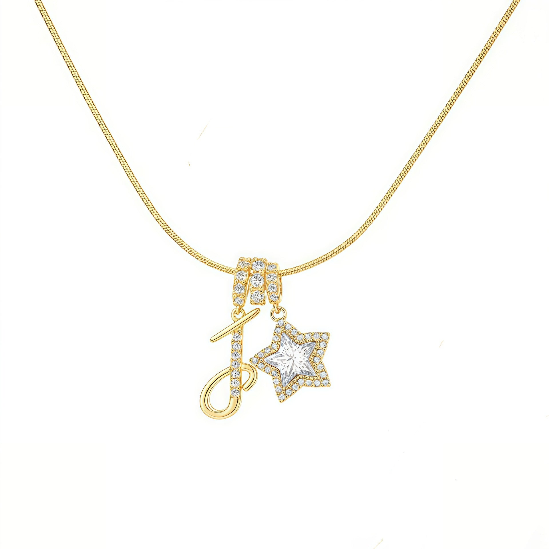 Douyin Explosive Dopamine 26 English Alphabet Snowflake Necklace Niche Premium Amazon Pinyin Jewelry Necklace