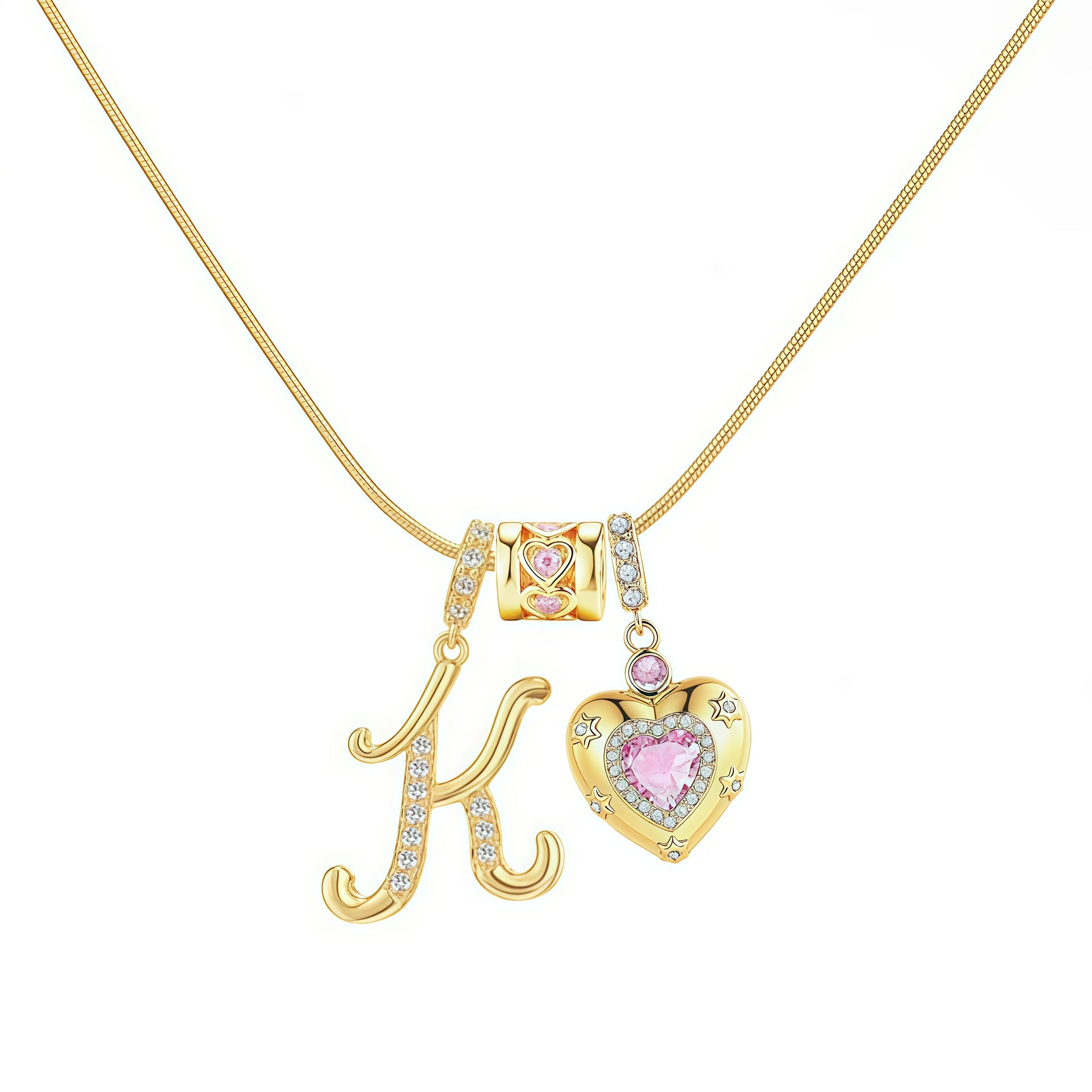 TK explosion Douyin Internet celebrity zircon love letter necklace full set of stainless steel chain high treasure color