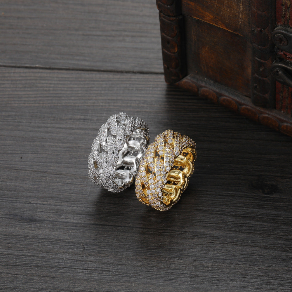 European and American hip hop Cuban ring men, cross-border full of zirconium personality women couple ring hiphop Cuban ring