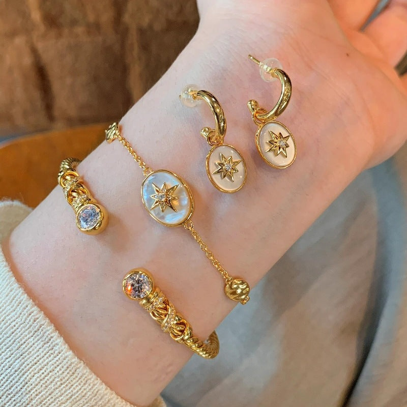 French light luxury vintage fritillary eight-pointed star necklace bracelet ring earrings tassel tassel set with diamonds sophisticated personality set