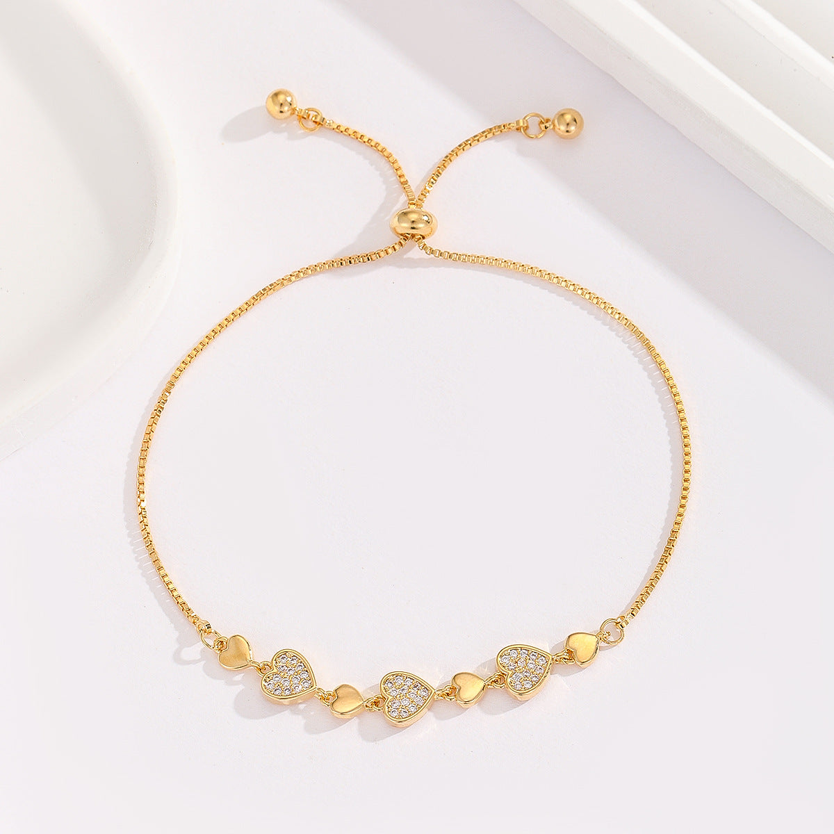 Cross-border explosive jewelry round love electroplating high-grade zircon gold-plated adjustable bracelet wholesale female