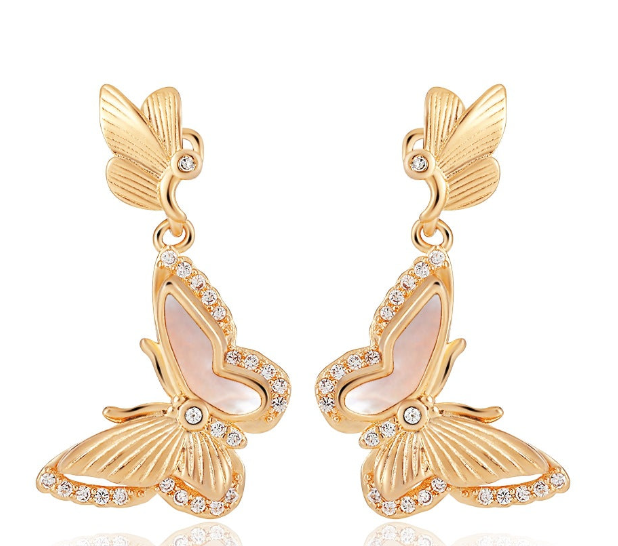 Original niche gold white Fritillary butterfly earrings, high-end light luxury, simple style, elegant and exquisite white stud earrings, women